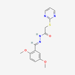 molecular formula C15H16N4O3S B3873350 N'-[(E)-(2,5-dimethoxyphenyl)methylidene]-2-(pyrimidin-2-ylsulfanyl)acetohydrazide 