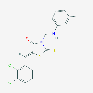 molecular formula C18H14Cl2N2OS2 B387336 5-(2,3-Dichlorobenzylidene)-2-thioxo-3-(3-toluidinomethyl)-1,3-thiazolidin-4-one 