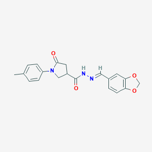 molecular formula C20H19N3O4 B387376 N'-[(E)-1,3-benzodioxol-5-ylmethylidene]-1-(4-methylphenyl)-5-oxopyrrolidine-3-carbohydrazide 