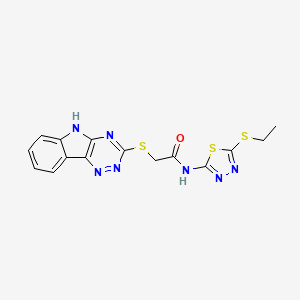 molecular formula C15H13N7OS3 B3873761 N-[5-(ethylsulfanyl)-1,3,4-thiadiazol-2-yl]-2-(5H-[1,2,4]triazino[5,6-b]indol-3-ylsulfanyl)acetamide 