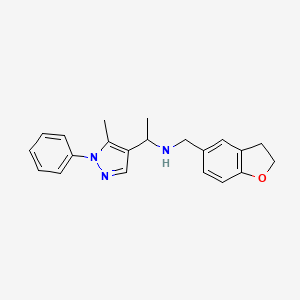 molecular formula C21H23N3O B3873772 N-(2,3-dihydro-1-benzofuran-5-ylmethyl)-1-(5-methyl-1-phenylpyrazol-4-yl)ethanamine 