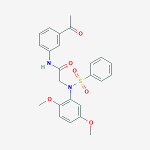 molecular formula C24H24N2O6S B387387 N-(3-ACETYLPHENYL)-2-[N-(2,5-DIMETHOXYPHENYL)BENZENESULFONAMIDO]ACETAMIDE 