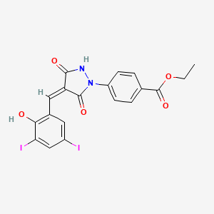 molecular formula C19H14I2N2O5 B3873934 ethyl 4-[(4Z)-4-[(2-hydroxy-3,5-diiodophenyl)methylidene]-3,5-dioxopyrazolidin-1-yl]benzoate 
