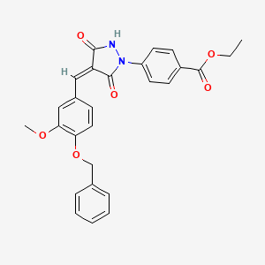 molecular formula C27H24N2O6 B3873938 ethyl 4-[(4Z)-4-[(3-methoxy-4-phenylmethoxyphenyl)methylidene]-3,5-dioxopyrazolidin-1-yl]benzoate 
