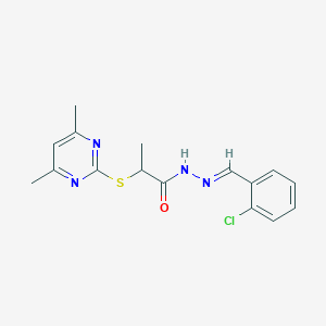 molecular formula C16H17ClN4OS B3874011 N-[(E)-(2-chlorophenyl)methylideneamino]-2-(4,6-dimethylpyrimidin-2-yl)sulfanylpropanamide 