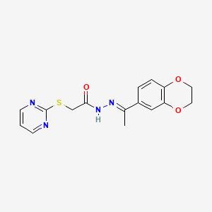 molecular formula C16H16N4O3S B3874111 N'-[(1E)-1-(2,3-dihydro-1,4-benzodioxin-6-yl)ethylidene]-2-(pyrimidin-2-ylsulfanyl)acetohydrazide 