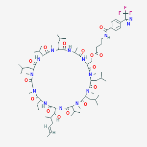 molecular formula C75H121F3N14O15 B038749 [17-ethyl-14-[(E)-1-hydroxy-2-methylhex-4-enyl]-4,7,10,13,19,22,28,32-octamethyl-5,8,23,29-tetrakis(2-methylpropyl)-3,6,9,12,15,18,21,24,27,30,33-undecaoxo-11,26-di(propan-2-yl)-1,4,7,10,13,16,19,22,25,28,31-undecazacyclotritriacont-2-yl]methyl 4-[[4-[3-(trifluoromethyl)diazirin-3-yl]benzoyl]amino]butanoate CAS No. 124824-01-7