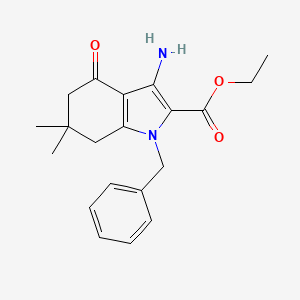 molecular formula C20H24N2O3 B3875150 Ethyl 3-amino-1-benzyl-6,6-dimethyl-4-oxo-5,7-dihydroindole-2-carboxylate 