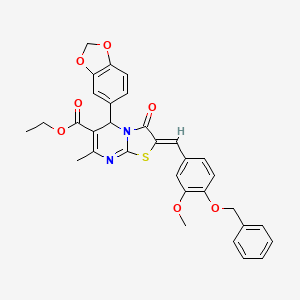 molecular formula C32H28N2O7S B3875238 Ethyl (2Z)-5-(2H-1,3-benzodioxol-5-YL)-2-{[4-(benzyloxy)-3-methoxyphenyl]methylidene}-7-methyl-3-oxo-2H,3H,5H-[1,3]thiazolo[3,2-A]pyrimidine-6-carboxylate 