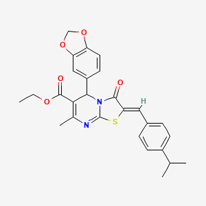 molecular formula C27H26N2O5S B3875310 ETHYL (2Z)-5-(2H-1,3-BENZODIOXOL-5-YL)-7-METHYL-3-OXO-2-{[4-(PROPAN-2-YL)PHENYL]METHYLIDENE}-2H,3H,5H-[1,3]THIAZOLO[3,2-A]PYRIMIDINE-6-CARBOXYLATE CAS No. 5649-00-3