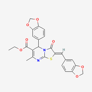 molecular formula C25H20N2O7S B3875312 ETHYL (2Z)-5-(2H-1,3-BENZODIOXOL-5-YL)-2-[(2H-1,3-BENZODIOXOL-5-YL)METHYLIDENE]-7-METHYL-3-OXO-2H,3H,5H-[1,3]THIAZOLO[3,2-A]PYRIMIDINE-6-CARBOXYLATE 