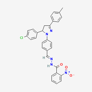 molecular formula C30H24ClN5O3 B3875402 N-[(E)-[4-[3-(4-chlorophenyl)-5-(4-methylphenyl)-3,4-dihydropyrazol-2-yl]phenyl]methylideneamino]-2-nitrobenzamide 