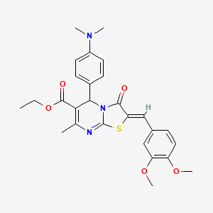 molecular formula C27H29N3O5S B3875515 Ethyl (2Z)-2-[(3,4-dimethoxyphenyl)methylidene]-5-[4-(dimethylamino)phenyl]-7-methyl-3-oxo-2H,3H,5H-[1,3]thiazolo[3,2-A]pyrimidine-6-carboxylate 