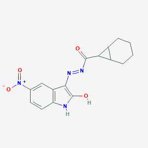 molecular formula C16H16N4O4 B387555 N'-{5-nitro-2-oxo-1,2-dihydro-3H-indol-3-ylidene}bicyclo[4.1.0]heptane-7-carbohydrazide 