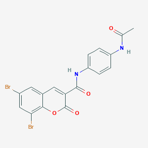 molecular formula C18H12Br2N2O4 B387562 N-[4-(acetylamino)phenyl]-6,8-dibromo-2-oxo-2H-chromene-3-carboxamide 