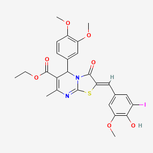 molecular formula C26H25IN2O7S B3875699 ethyl (2Z)-5-(3,4-dimethoxyphenyl)-2-[(4-hydroxy-3-iodo-5-methoxyphenyl)methylidene]-7-methyl-3-oxo-5H-[1,3]thiazolo[3,2-a]pyrimidine-6-carboxylate 