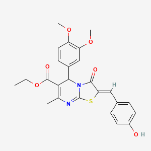 molecular formula C25H24N2O6S B3875940 ethyl (2Z)-5-(3,4-dimethoxyphenyl)-2-(4-hydroxybenzylidene)-7-methyl-3-oxo-2,3-dihydro-5H-[1,3]thiazolo[3,2-a]pyrimidine-6-carboxylate 