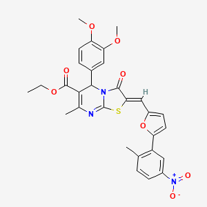 molecular formula C30H27N3O8S B3875985 Ethyl (2Z)-5-(3,4-dimethoxyphenyl)-7-methyl-2-{[5-(2-methyl-5-nitrophenyl)furan-2-YL]methylidene}-3-oxo-2H,3H,5H-[1,3]thiazolo[3,2-A]pyrimidine-6-carboxylate 