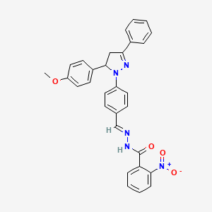 molecular formula C30H25N5O4 B3876040 N-[(E)-[4-[3-(4-methoxyphenyl)-5-phenyl-3,4-dihydropyrazol-2-yl]phenyl]methylideneamino]-2-nitrobenzamide 