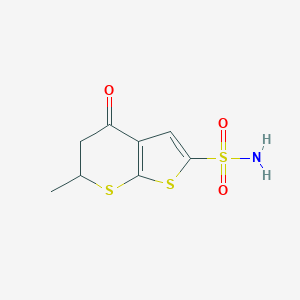 molecular formula C8H9NO3S3 B038761 6-Methyl-4-oxo-5,6-dihydro-4H-thieno[2,3-b]thiopyran-2-sulfonamide CAS No. 120279-88-1