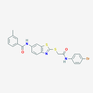 molecular formula C23H18BrN3O2S2 B387611 N-[2-({[(4-BROMOPHENYL)CARBAMOYL]METHYL}SULFANYL)-1,3-BENZOTHIAZOL-6-YL]-3-METHYLBENZAMIDE 