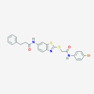 molecular formula C24H20BrN3O2S2 B387615 N-[2-({[(4-BROMOPHENYL)CARBAMOYL]METHYL}SULFANYL)-1,3-BENZOTHIAZOL-6-YL]-3-PHENYLPROPANAMIDE 