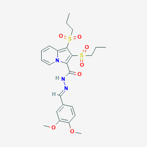 molecular formula C24H29N3O7S2 B387626 N'-(3,4-dimethoxybenzylidene)-1,2-bis(propylsulfonyl)-3-indolizinecarbohydrazide 