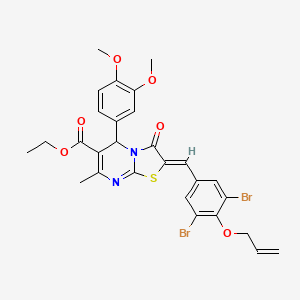 molecular formula C28H26Br2N2O6S B3876264 Ethyl (2Z)-2-{[3,5-dibromo-4-(prop-2-EN-1-yloxy)phenyl]methylidene}-5-(3,4-dimethoxyphenyl)-7-methyl-3-oxo-2H,3H,5H-[1,3]thiazolo[3,2-A]pyrimidine-6-carboxylate 