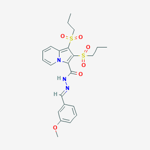 molecular formula C23H27N3O6S2 B387627 N'-(3-methoxybenzylidene)-1,2-bis(propylsulfonyl)-3-indolizinecarbohydrazide 