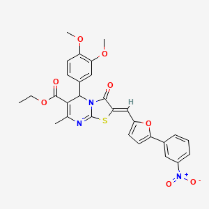 molecular formula C29H25N3O8S B3876414 Ethyl (2Z)-5-(3,4-dimethoxyphenyl)-7-methyl-2-{[5-(3-nitrophenyl)furan-2-YL]methylidene}-3-oxo-2H,3H,5H-[1,3]thiazolo[3,2-A]pyrimidine-6-carboxylate 