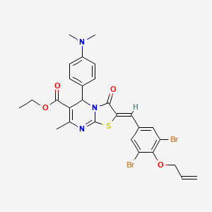 molecular formula C28H27Br2N3O4S B3876457 Ethyl (2Z)-2-{[3,5-dibromo-4-(prop-2-EN-1-yloxy)phenyl]methylidene}-5-[4-(dimethylamino)phenyl]-7-methyl-3-oxo-2H,3H,5H-[1,3]thiazolo[3,2-A]pyrimidine-6-carboxylate 