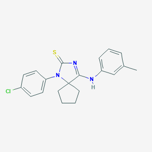 molecular formula C20H20ClN3S B387648 (4Z)-1-(4-chlorophenyl)-4-[(3-methylphenyl)imino]-1,3-diazaspiro[4.4]nonane-2-thione 