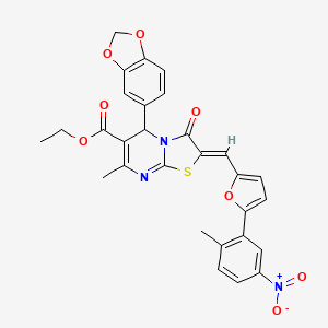 molecular formula C29H23N3O8S B3876481 Ethyl (2Z)-5-(2H-1,3-benzodioxol-5-YL)-7-methyl-2-{[5-(2-methyl-5-nitrophenyl)furan-2-YL]methylidene}-3-oxo-2H,3H,5H-[1,3]thiazolo[3,2-A]pyrimidine-6-carboxylate 