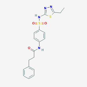 molecular formula C19H20N4O3S2 B387666 N-{4-[(5-ethyl-1,3,4-thiadiazol-2-yl)sulfamoyl]phenyl}-3-phenylpropanamide 