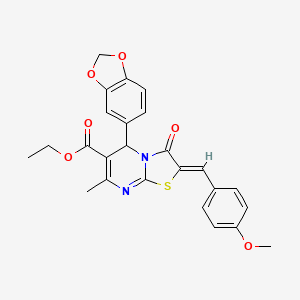 molecular formula C25H22N2O6S B3876784 ETHYL (2Z)-5-(2H-1,3-BENZODIOXOL-5-YL)-2-[(4-METHOXYPHENYL)METHYLIDENE]-7-METHYL-3-OXO-2H,3H,5H-[1,3]THIAZOLO[3,2-A]PYRIMIDINE-6-CARBOXYLATE 