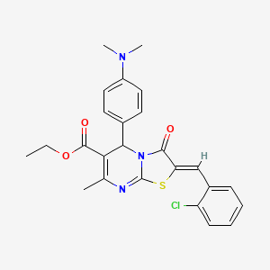 molecular formula C25H24ClN3O3S B3876825 Ethyl (2Z)-2-[(2-chlorophenyl)methylidene]-5-[4-(dimethylamino)phenyl]-7-methyl-3-oxo-2H,3H,5H-[1,3]thiazolo[3,2-A]pyrimidine-6-carboxylate 