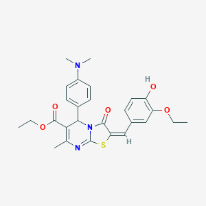 molecular formula C27H29N3O5S B387695 ethyl 5-[4-(dimethylamino)phenyl]-2-(3-ethoxy-4-hydroxybenzylidene)-7-methyl-3-oxo-2,3-dihydro-5H-[1,3]thiazolo[3,2-a]pyrimidine-6-carboxylate 