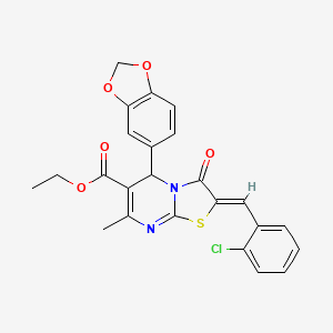 molecular formula C24H19ClN2O5S B3876969 ETHYL (2Z)-5-(2H-1,3-BENZODIOXOL-5-YL)-2-[(2-CHLOROPHENYL)METHYLIDENE]-7-METHYL-3-OXO-2H,3H,5H-[1,3]THIAZOLO[3,2-A]PYRIMIDINE-6-CARBOXYLATE 