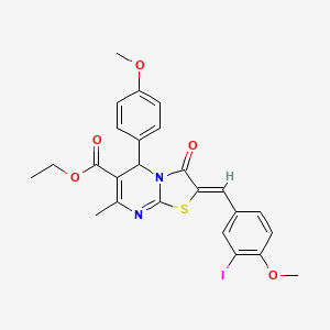 molecular formula C25H23IN2O5S B3877013 Ethyl (2Z)-2-[(3-iodo-4-methoxyphenyl)methylidene]-5-(4-methoxyphenyl)-7-methyl-3-oxo-2H,3H,5H-[1,3]thiazolo[3,2-A]pyrimidine-6-carboxylate 
