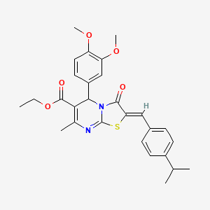 molecular formula C28H30N2O5S B3877115 ethyl (2Z)-5-(3,4-dimethoxyphenyl)-7-methyl-3-oxo-2-[4-(propan-2-yl)benzylidene]-2,3-dihydro-5H-[1,3]thiazolo[3,2-a]pyrimidine-6-carboxylate 