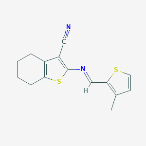 molecular formula C15H14N2S2 B387715 2-[(E)-[(3-METHYLTHIOPHEN-2-YL)METHYLIDENE]AMINO]-4,5,6,7-TETRAHYDRO-1-BENZOTHIOPHENE-3-CARBONITRILE 