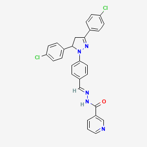 molecular formula C28H21Cl2N5O B3877166 N-[(E)-[4-[3,5-bis(4-chlorophenyl)-3,4-dihydropyrazol-2-yl]phenyl]methylideneamino]pyridine-3-carboxamide 