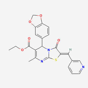 molecular formula C23H19N3O5S B3877212 ETHYL (2Z)-5-(2H-1,3-BENZODIOXOL-5-YL)-7-METHYL-3-OXO-2-[(PYRIDIN-3-YL)METHYLIDENE]-2H,3H,5H-[1,3]THIAZOLO[3,2-A]PYRIMIDINE-6-CARBOXYLATE 