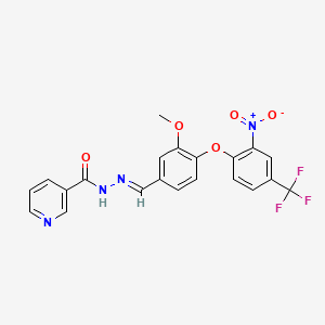 molecular formula C21H15F3N4O5 B3877329 N-[(E)-[3-methoxy-4-[2-nitro-4-(trifluoromethyl)phenoxy]phenyl]methylideneamino]pyridine-3-carboxamide 