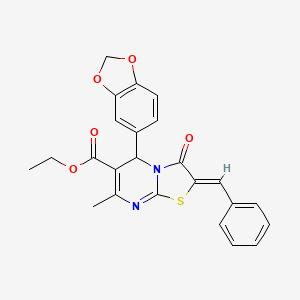 molecular formula C24H20N2O5S B3877355 ETHYL (2Z)-5-(2H-1,3-BENZODIOXOL-5-YL)-7-METHYL-3-OXO-2-(PHENYLMETHYLIDENE)-2H,3H,5H-[1,3]THIAZOLO[3,2-A]PYRIMIDINE-6-CARBOXYLATE 
