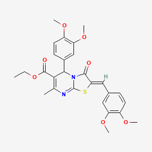 molecular formula C27H28N2O7S B3877360 ethyl (2Z)-2-(3,4-dimethoxybenzylidene)-5-(3,4-dimethoxyphenyl)-7-methyl-3-oxo-2,3-dihydro-5H-[1,3]thiazolo[3,2-a]pyrimidine-6-carboxylate 