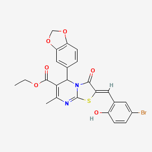 molecular formula C24H19BrN2O6S B3877404 Ethyl (2Z)-5-(2H-1,3-benzodioxol-5-YL)-2-[(5-bromo-2-hydroxyphenyl)methylidene]-7-methyl-3-oxo-2H,3H,5H-[1,3]thiazolo[3,2-A]pyrimidine-6-carboxylate 