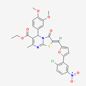 molecular formula C29H24ClN3O8S B3877423 Ethyl (2Z)-2-{[5-(2-chloro-5-nitrophenyl)furan-2-YL]methylidene}-5-(3,4-dimethoxyphenyl)-7-methyl-3-oxo-2H,3H,5H-[1,3]thiazolo[3,2-A]pyrimidine-6-carboxylate 