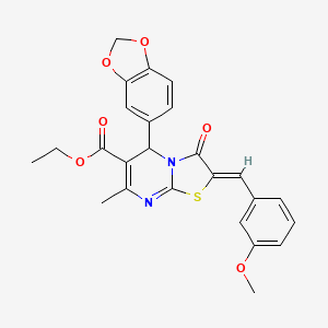 molecular formula C25H22N2O6S B3877511 ethyl (2Z)-5-(1,3-benzodioxol-5-yl)-2-(3-methoxybenzylidene)-7-methyl-3-oxo-2,3-dihydro-5H-[1,3]thiazolo[3,2-a]pyrimidine-6-carboxylate 