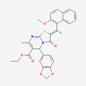 molecular formula C29H24N2O6S B3877537 ETHYL (2Z)-5-(2H-1,3-BENZODIOXOL-5-YL)-2-[(2-METHOXYNAPHTHALEN-1-YL)METHYLIDENE]-7-METHYL-3-OXO-2H,3H,5H-[1,3]THIAZOLO[3,2-A]PYRIMIDINE-6-CARBOXYLATE 